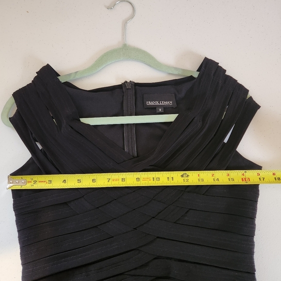 Frank Lyman Black Shutter Bandage V-Neck Cap Sleeve Sheath Dress Stretch Size 8 - Picture 10 of 12